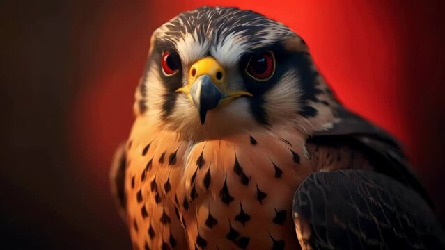 A bird with a red face and yellow beak. The bird is looking at the camera