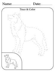 Wolf Printable Activity Page for Kids. Educational Resources for School for Kids. Kids Activity Worksheet. Trace and Color the Shape