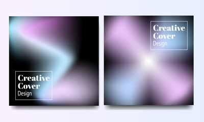 Retro-style holographic cover set with gradient background reminiscent of the 80s and 90s. Design template for placards, presentations, banners, and brochures
