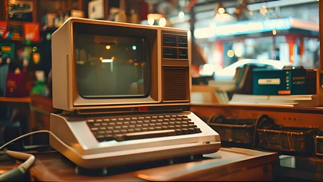 Vintage Computer on Display in Retro Shop with Ai generated.
