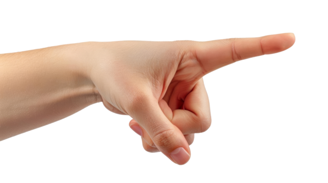 Closeup of a female hand showing a pointing finger gesture