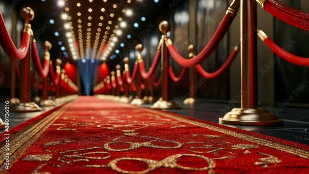 Poster a red carpet with gold posts and a red background
