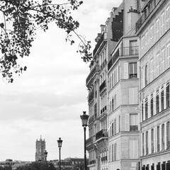 Paris. Black and White Paris Cityscape with Classic Apartments Building. Travel. 