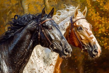 horses, oil painting 