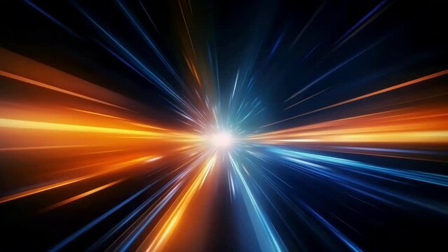 A bright orange and blue light is shooting out from the center. The light is so bright that it almost seems to be blinding. The colors of the light are vibrant and energetic