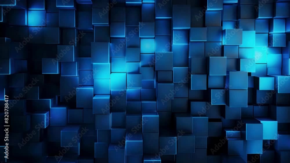 Poster a blue background with many blue cubes. the cubes are arranged in a way that creates a sense of dept