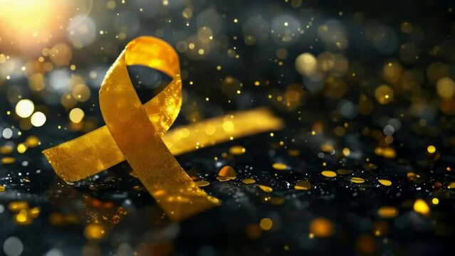 A yellow ribbon with a black background