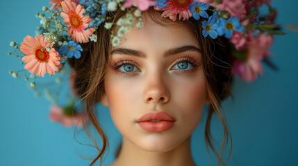 Naklejka premium stunning pretty model with beautiful flowers