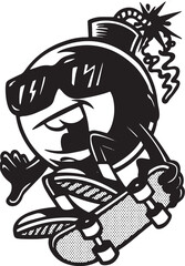 comic cartoon skating with boom fear silhouette vector art illustration