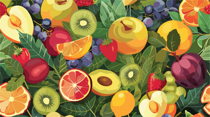 fruits and leaves seamless pattern Vector illustration