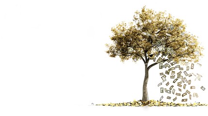 Fototapeta premium Growth Money Tree: Symbol of Financial Prosperity in Gold and Green hues on White Background