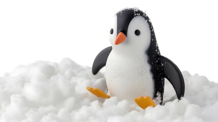 Obraz premium Adorable Penguin Sliding Down Snowy Hill on Recycled Background