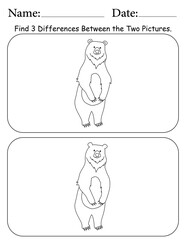 Bear Puzzle. Printable Activity Page for Kids. Educational Resources for School for Kids. Kids Activity Worksheet. Find Differences Between 2 Shapes