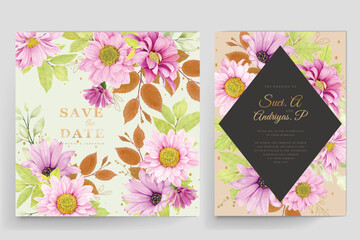 elegant wedding card with beautiful floral and leaves template	
