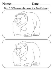 Bear Puzzle. Printable Activity Page for Kids. Educational Resources for School for Kids. Kids Activity Worksheet. Find Differences Between 2 Shapes