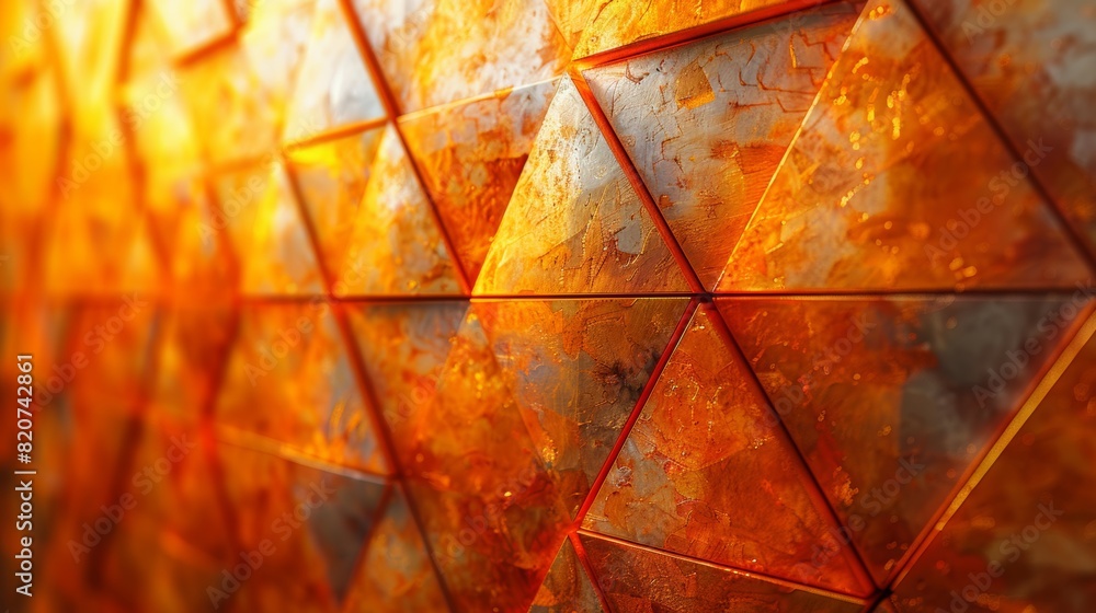 Poster abstract background created by orange triangles lined up to form a beautiful pattern.