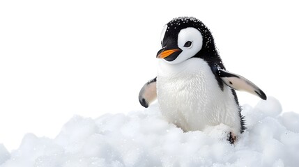 Fototapeta premium Cute Penguin Sliding Down Recycled Snow Hill in Playful Winter Scene