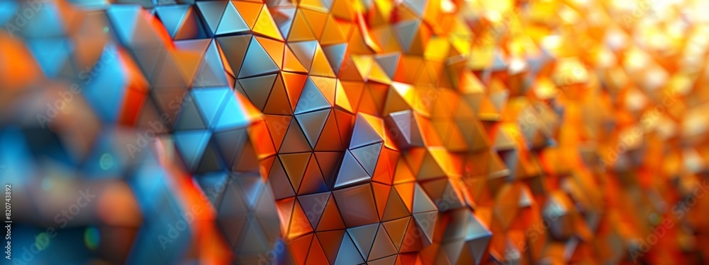 Poster abstract background created by orange triangles lined up to form a beautiful pattern.