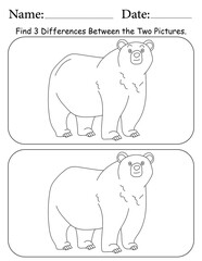 Bear Puzzle. Printable Activity Page for Kids. Educational Resources for School for Kids. Kids Activity Worksheet. Find Differences Between 2 Shapes