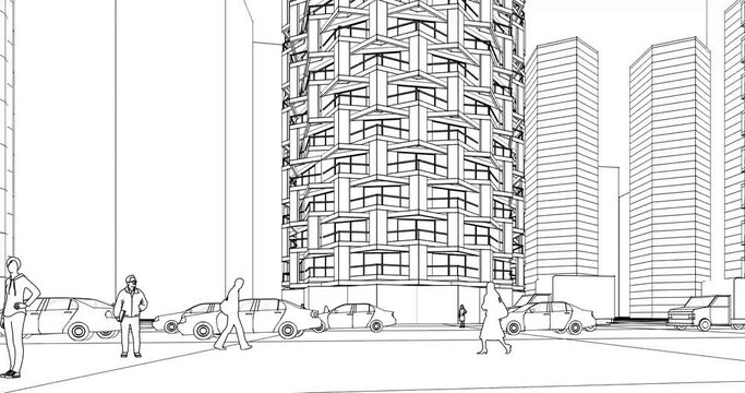 abstract modern architecture city 3d rendering