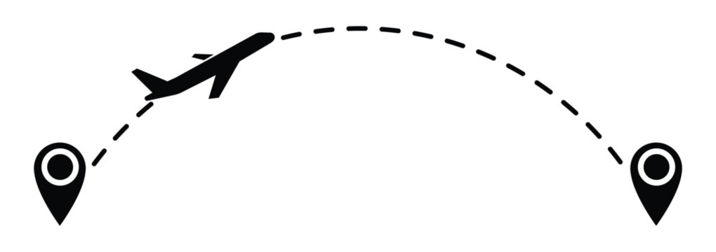 recommend clip art: tourism and travel concept. plane travelling from start point to end point with dotted line tracing. trip planning vector symbol on transparent background.