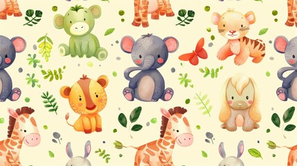 Naklejka premium Adorable cartoon sloths and tropical plants