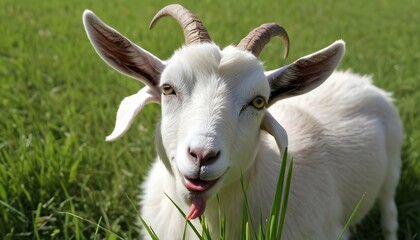 A Goat With Its Tongue Curled Around A Blade Of Gr Upscaled 3