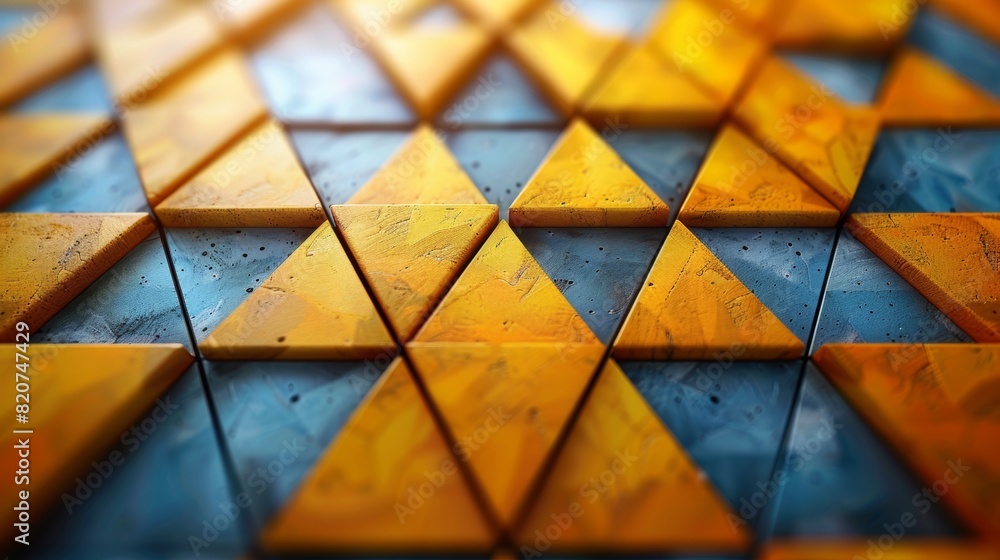 Poster abstract background created by yellow triangles lined up to form a beautiful pattern.