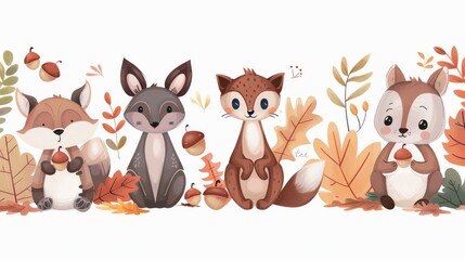 Naklejka premium Cute cartoon zoo animals with enclosures and visitors