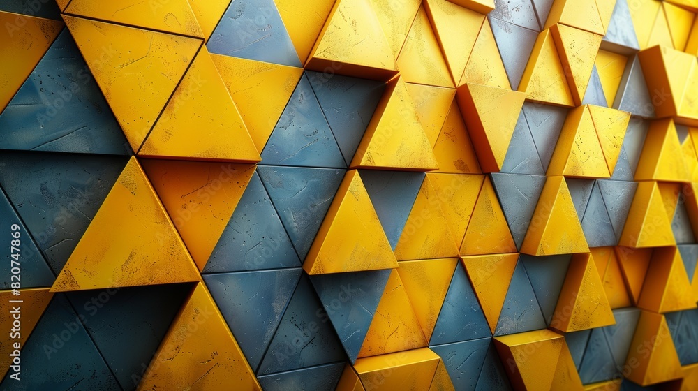Poster abstract background created by yellow triangles lined up to form a beautiful pattern.