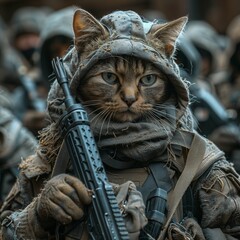 military cat with a weapon in his hands