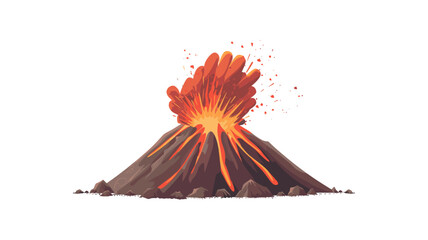 A dramatic illustration of a volcanic eruption, featuring fiery lava and ash spewing from the volcano's crater.