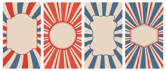 Vector set of vertical circus posters. Retro backgrounds with rays. Vector illustration. © DisignUA