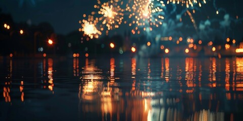 Obraz premium Mesmerizing Fireworks Over a Tranquil Waterfront
