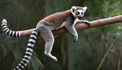 Naklejka premium A Lemur With Its Tail Hanging Down Using It To He Upscaled 15