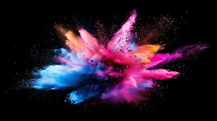 Vibrant Explosion of Color Against a Stark Black Background, Featuring Dynamic Bursts of Pink, Blue, Orange, and Purple, Perfect for Abstract Art and Creative Designs, Symbolizing Energy