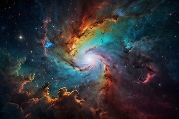 Obraz premium Colorful space galaxy cloud nebula. Stary night cosmos. Universe science astronomy. Supernova background wallpaper Generative AI 
