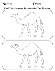 Camel Puzzle. Printable Activity Page for Kids. Educational Resources for School for Kids. Kids Activity Worksheet. Find Differences Between 2 Shapes