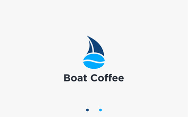 coffee with boat logo design vector silhouette illustration