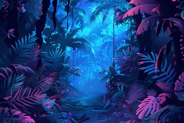 Naklejka premium Glowing Jungle Nightscape background