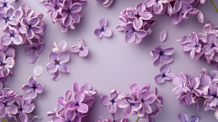 Festive postcard with flowers on lilac background. 