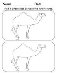 Camel Puzzle. Printable Activity Page for Kids. Educational Resources for School for Kids. Kids Activity Worksheet. Find Differences Between 2 Shapes