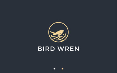 nest with wren logo design vector silhouette illustration