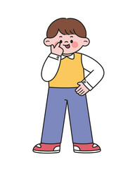 Laughing boy showing tongues, joking and teasing playful kid. Flat cartoon style vector illustration isolated on white background