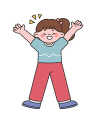 Happy girl laughing, playful kid. Flat cartoon style vector illustration isolated on white background