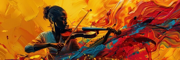 Colorful violin performance in abstract art