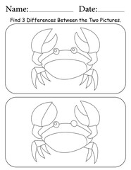 Crab Puzzle. Printable Activity Page for Kids. Educational Resources for School for Kids. Kids Activity Worksheet. Find Differences Between 2 Shapes