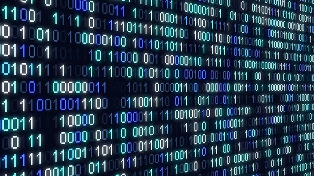 Perspective wall of binary code. Digital pattern background