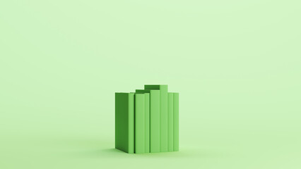 Green books notebook hardcover row education information soft tones mint background 3d illustration render digital rendering