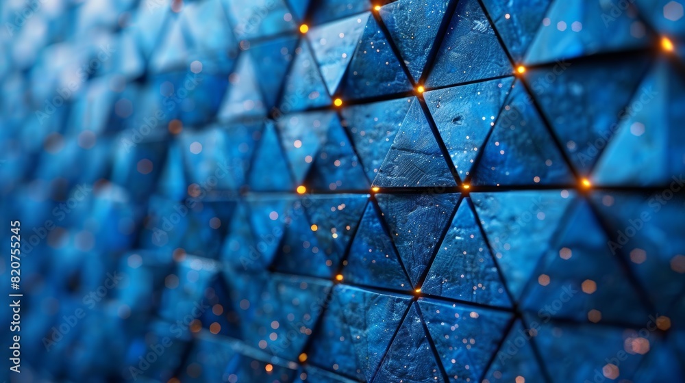 Poster abstract background created by blue triangles lined up to form a beautiful pattern.